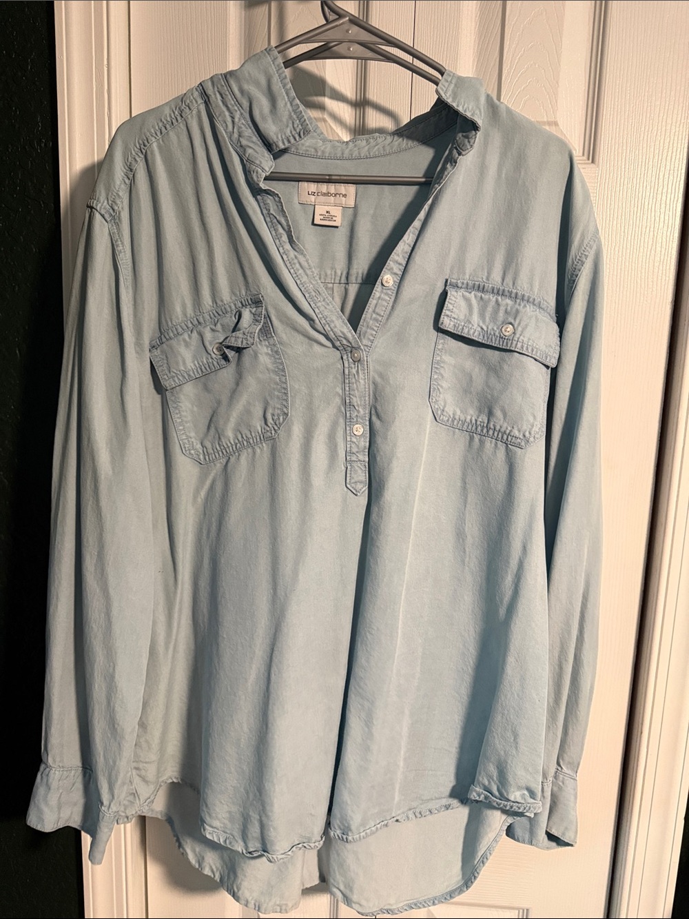 Liz Claiborne Pale Blue Denim-Style Tunic Blouse